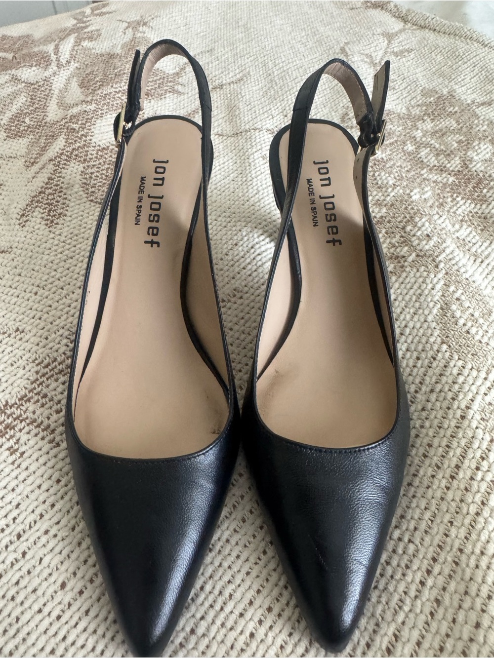 Jon Josef Perla-Sling Black Leather Slingback Heels 5.5